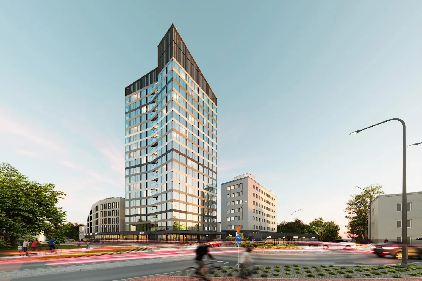 Modern apartment building facade with geometric windows