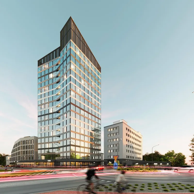 Modern apartment building facade with geometric windows