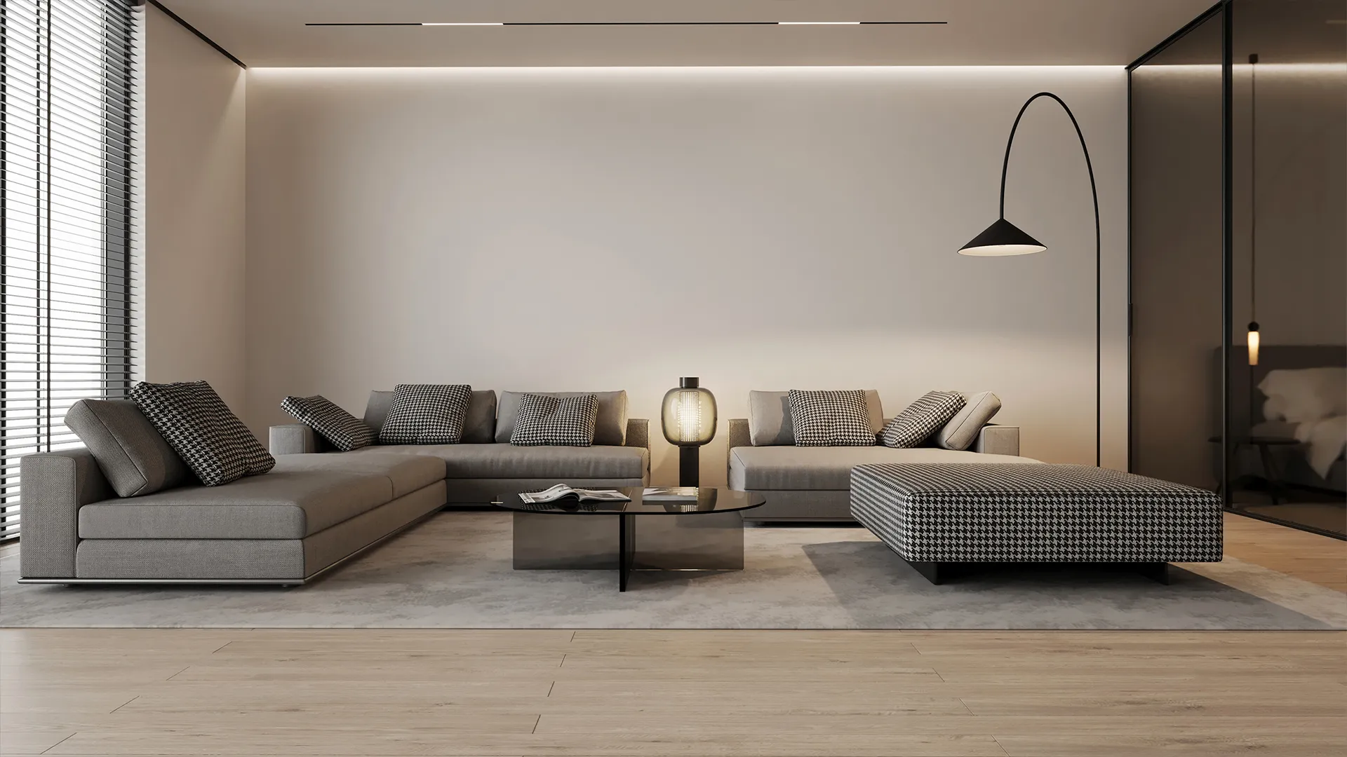 Modern apartment building facade with geometric windows